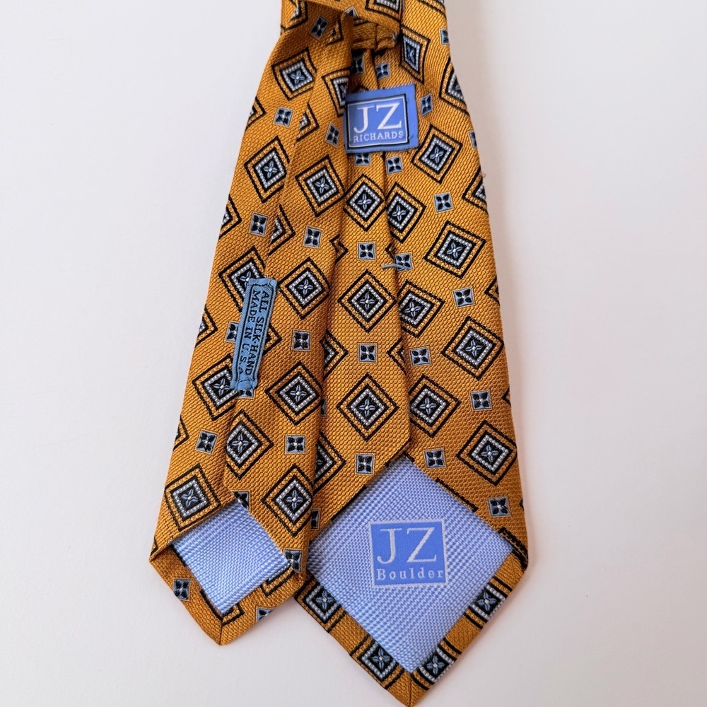 Men’s JZ Richard’s / JZ Boulder Silk Necktie 
Gold And Blue Geometric​ - Picture 4 of 4